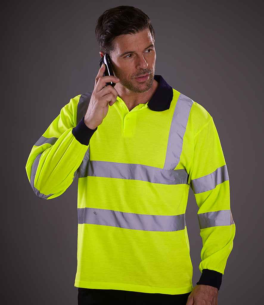 Yoko Hi-Vis Long Sleeve Polo Shirt - Yellow (YK016)