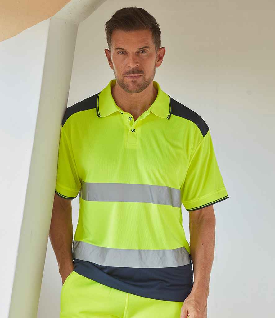 Yoko Two Tone Short Sleeve Polo Shirt - Yellow/Navy (YK017)