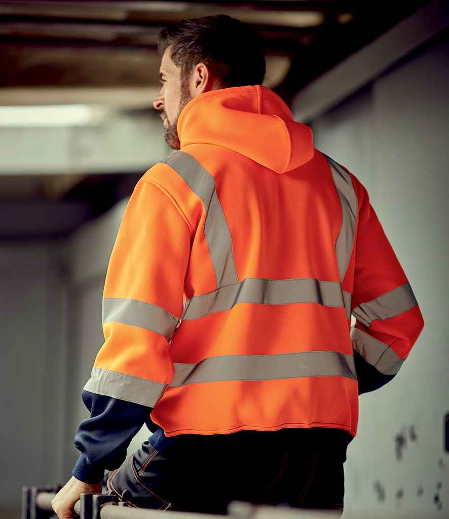 Yoko Hi-Vis Pull Over Hoodie - Orange/Navy (YK031)