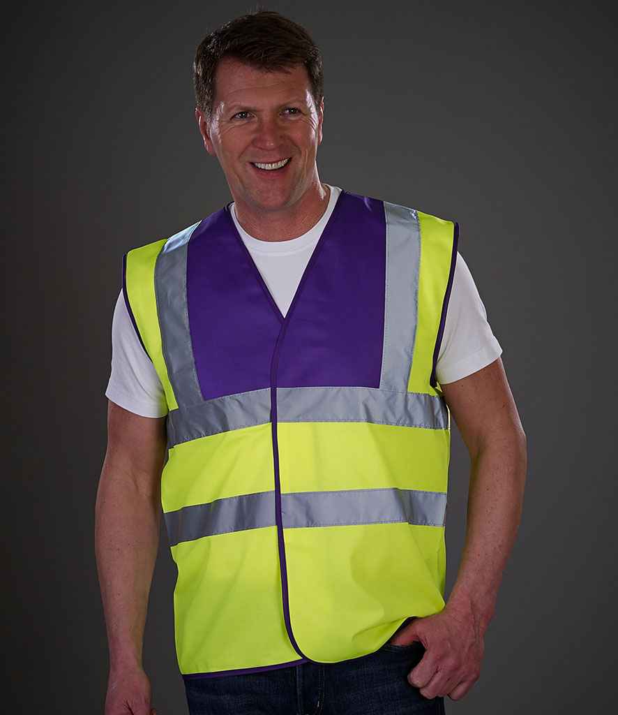 Yoko Hi-Vis Two Band and Braces Waistcoat - Purple/Yellow (YK102)