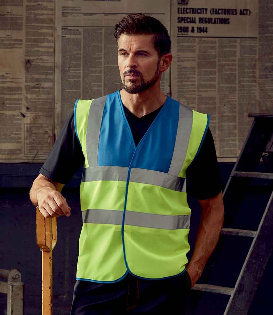 Yoko Hi-Vis Two Band and Braces Waistcoat - Royal Blue/Yellow (YK102)