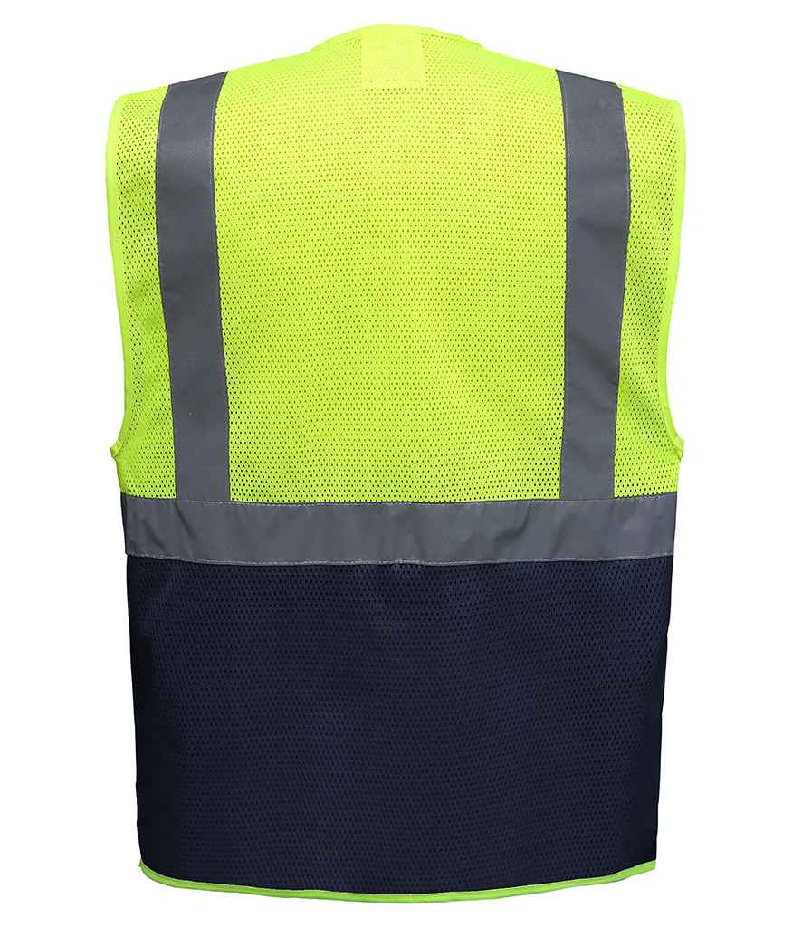 Yoko Hi-Vis Top Cool Open Mesh Executive Waistcoat - Yellow/Navy (YK107)