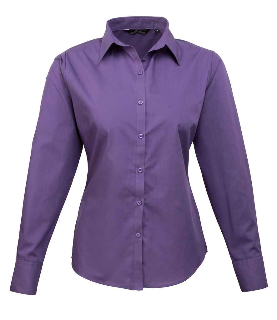 Premier Ladies Long Sleeve Poplin Blouse - FRONT