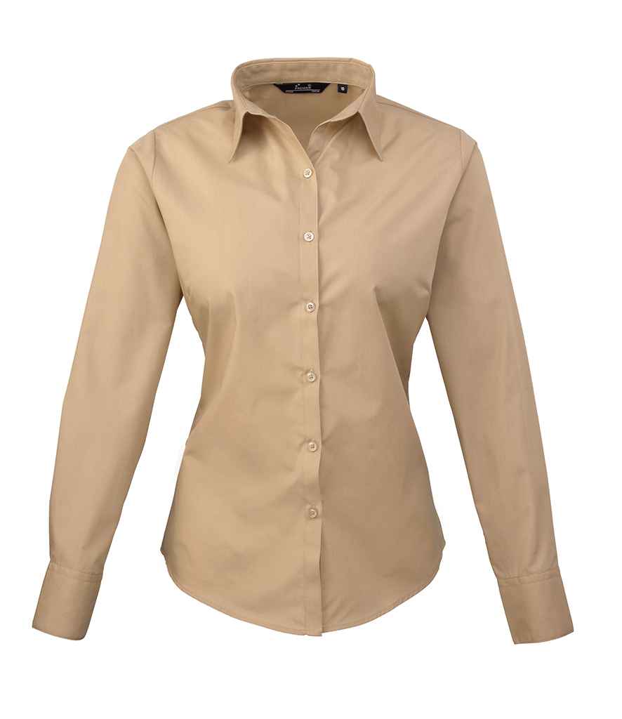 Premier Ladies Long Sleeve Poplin Blouse - FRONT