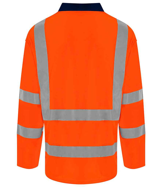 Pro RTX High Visibility Long Sleeve Polo Shirt - Orange/Navy - back