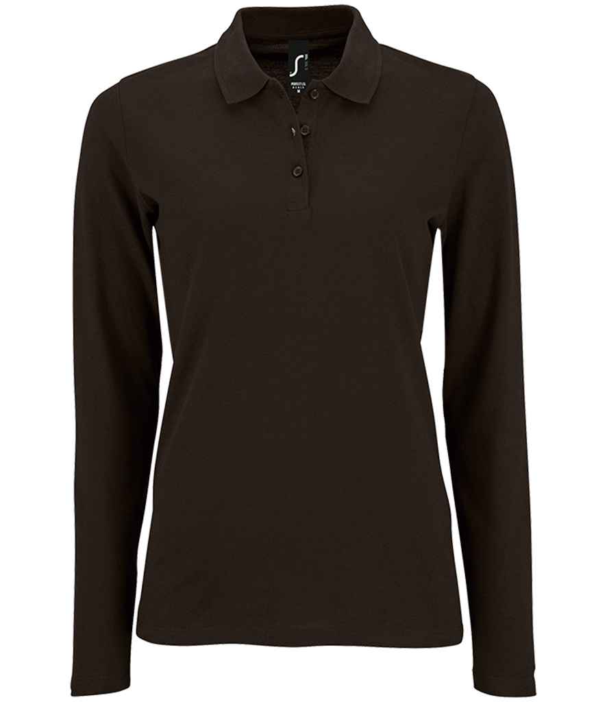 SOL'S Ladies Perfect Long Sleeve Piqué Polo Shirt - Black (02083)