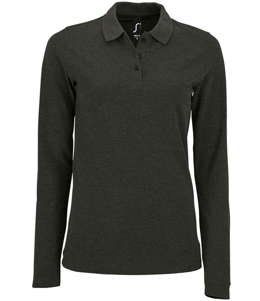 SOL'S Ladies Perfect Long Sleeve Piqué Polo Shirt - Charcoal Marl (02083)