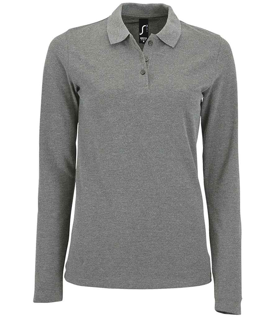 SOL'S Ladies Perfect Long Sleeve Piqué Polo Shirt - Grey Marl (02083)