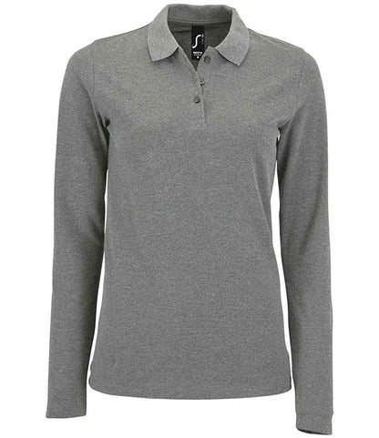 SOL'S Ladies Perfect Long Sleeve Piqué Polo Shirt - Grey Marl (02083)
