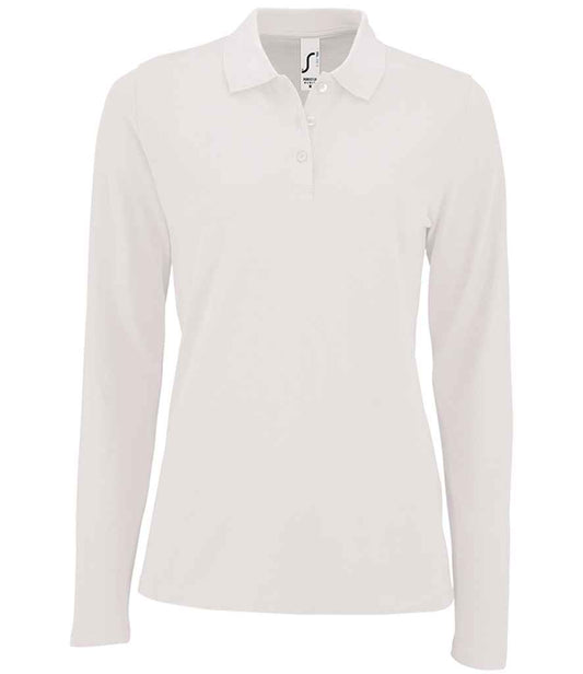 SOL'S Ladies Perfect Long Sleeve Piqué Polo Shirt - White (02083)