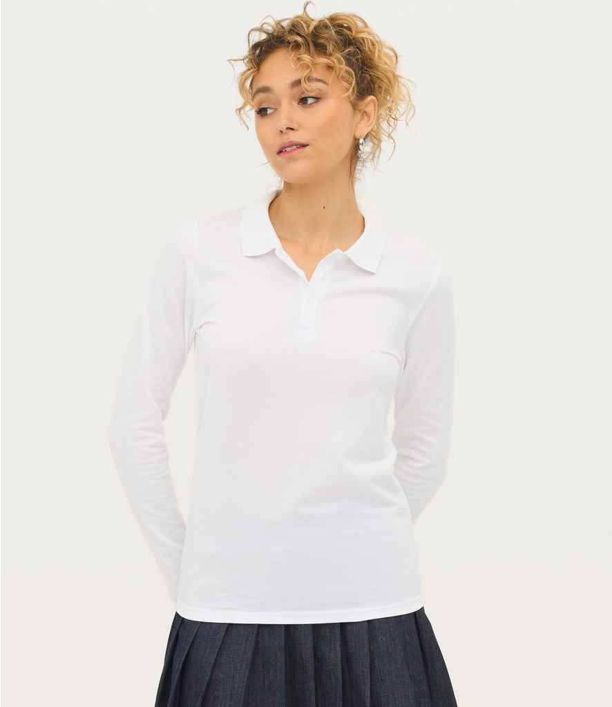 SOL'S Ladies Perfect Long Sleeve Piqué Polo Shirt - White (02083)