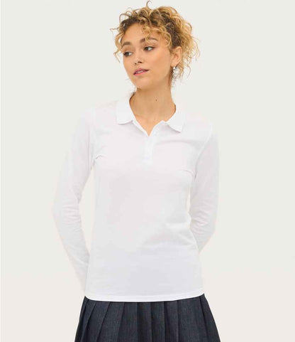 SOL'S Ladies Perfect Long Sleeve Piqué Polo Shirt - White (02083)