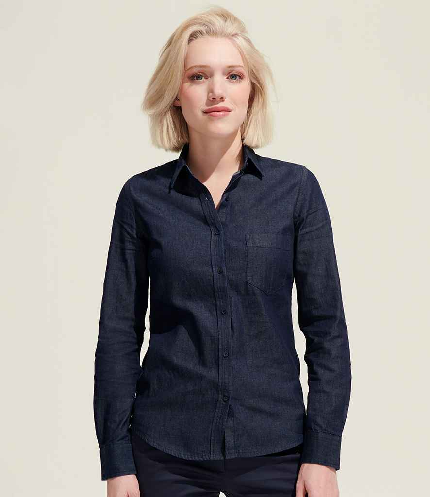 SOL'S Ladies Barry Long Sleeve Denim Shirt - Denim Brut (02101)