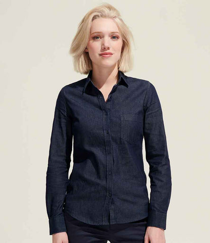 SOL'S Ladies Barry Long Sleeve Denim Shirt - Denim Brut (02101)