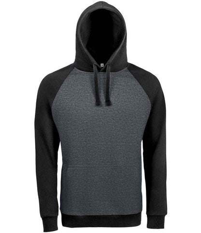 SOL'S Unisex Seattle Contrast Raglan Hoodie - Charcoal Marl/Black (02998)