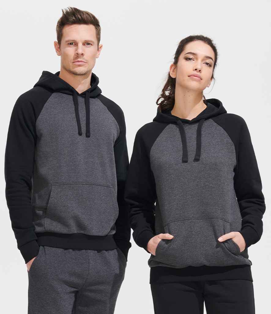 SOL'S Unisex Seattle Contrast Raglan Hoodie - Charcoal Marl/Black (02998)