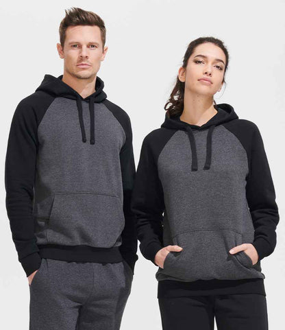 SOL'S Unisex Seattle Contrast Raglan Hoodie - Charcoal Marl/Black (02998)
