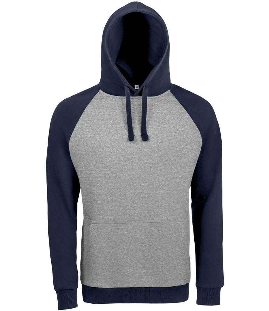 SOL'S Unisex Seattle Contrast Raglan Hoodie - Grey Marl/French Navy (02998)