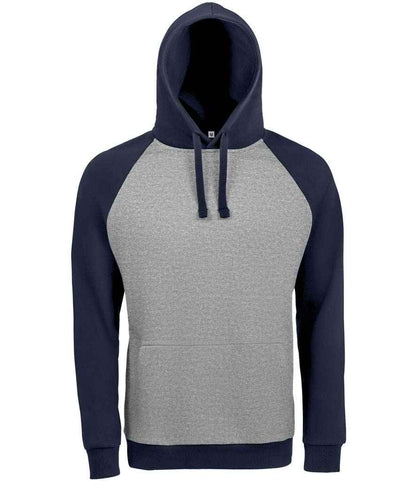 SOL'S Unisex Seattle Contrast Raglan Hoodie - Grey Marl/French Navy (02998)