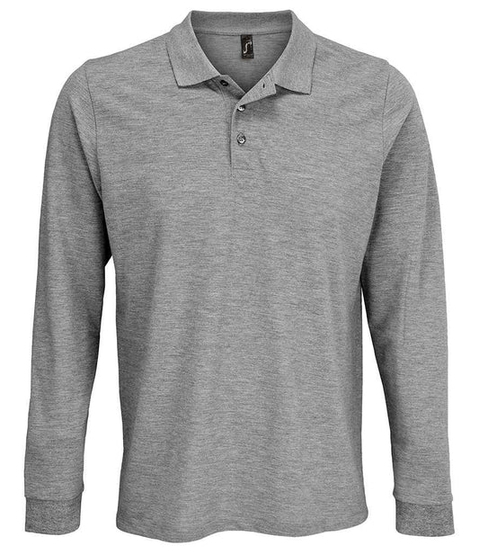 SOL'S Unisex Prime Long Sleeve Piqué Polo Shirt - Grey Marl (03983)
