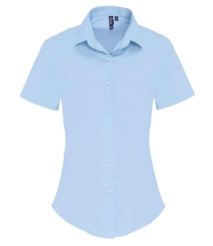 Premier Ladies Short Sleeve Stretch Fit Poplin Shirt - FRONT