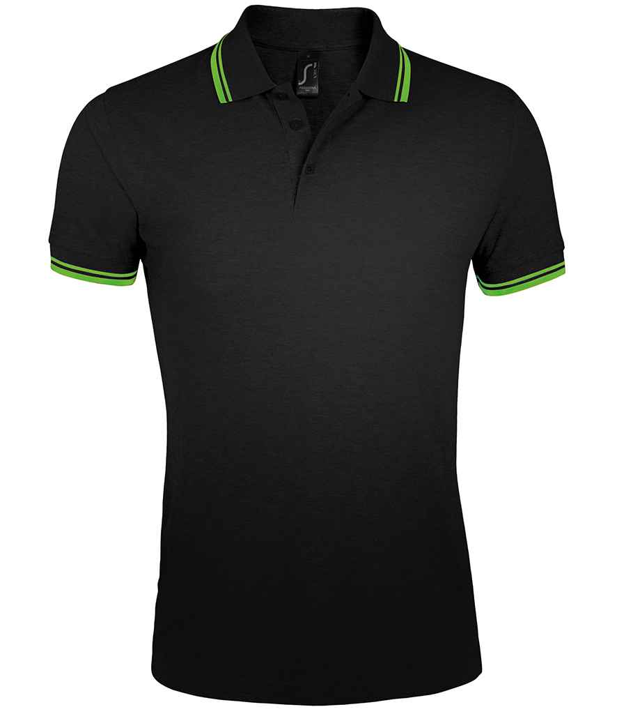 SOL'S SOL'S Pasadena Tipped Cotton Piqué Polo Shirt - Black/Lime Green (10577)