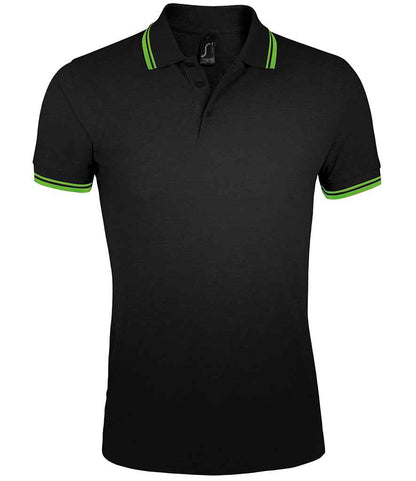 SOL'S SOL'S Pasadena Tipped Cotton Piqué Polo Shirt - Black/Lime Green (10577)