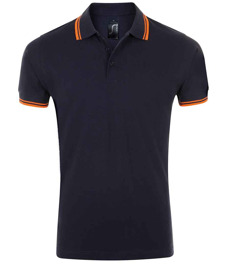 SOL'S SOL'S Pasadena Tipped Cotton Piqué Polo Shirt - French Navy/Neon Orange (10577)