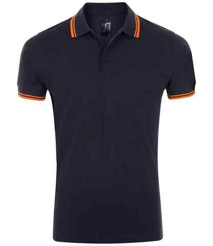 SOL'S SOL'S Pasadena Tipped Cotton Piqué Polo Shirt - French Navy/Neon Orange (10577)