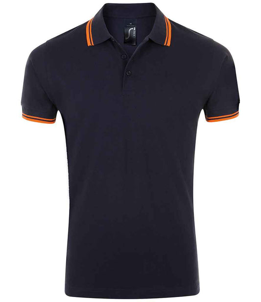 SOL'S SOL'S Pasadena Tipped Cotton Piqué Polo Shirt - French Navy/Neon Orange (10577)
