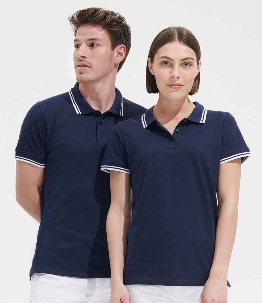 SOL'S SOL'S Pasadena Tipped Cotton Piqué Polo Shirt - French Navy/White (10577)