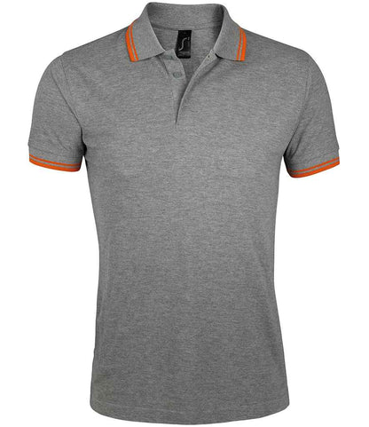 SOL'S SOL'S Pasadena Tipped Cotton Piqué Polo Shirt - Grey Marl/Orange (10577)