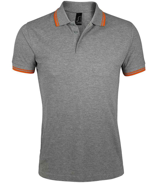 SOL'S SOL'S Pasadena Tipped Cotton Piqué Polo Shirt - Grey Marl/Orange (10577)