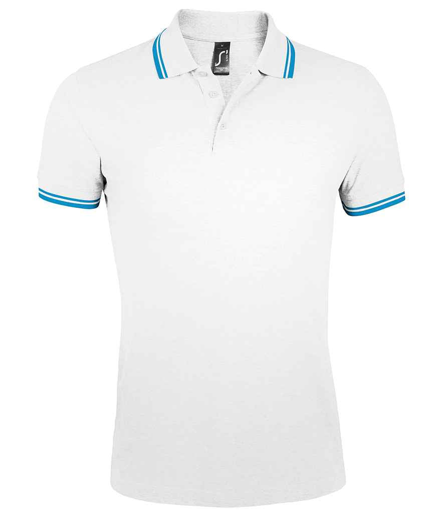 SOL'S SOL'S Pasadena Tipped Cotton Piqué Polo Shirt - White/Aqua (10577)