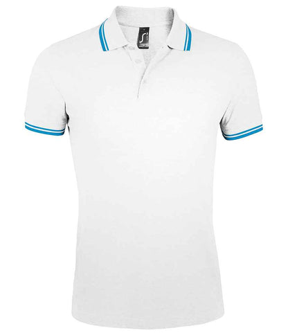 SOL'S SOL'S Pasadena Tipped Cotton Piqué Polo Shirt - White/Aqua (10577)