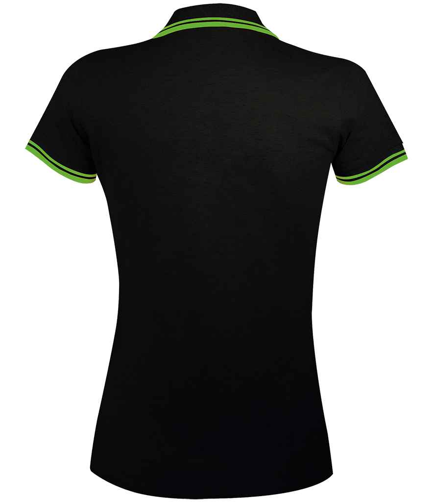 SOL'S SOL'S Ladies Pasadena Tipped Cotton Piqué Polo Shirt - Black/Lime Green (10578)