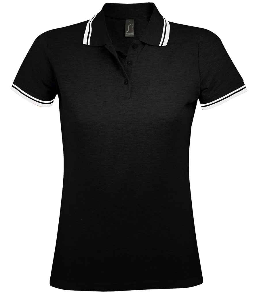 SOL'S SOL'S Ladies Pasadena Tipped Cotton Piqué Polo Shirt - Black/White (10578)