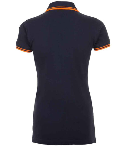 SOL'S SOL'S Ladies Pasadena Tipped Cotton Piqué Polo Shirt - French Navy/Neon Orange (10578)