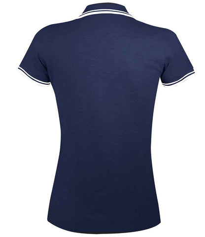 SOL'S SOL'S Ladies Pasadena Tipped Cotton Piqué Polo Shirt - French Navy/White (10578)