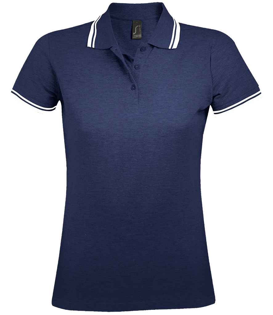 SOL'S SOL'S Ladies Pasadena Tipped Cotton Piqué Polo Shirt - French Navy/White (10578)