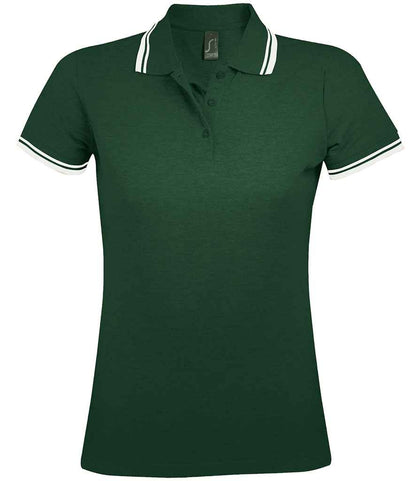 SOL'S SOL'S Ladies Pasadena Tipped Cotton Piqué Polo Shirt - Forest Green/White (10578)