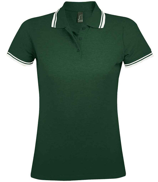 SOL'S SOL'S Ladies Pasadena Tipped Cotton Piqué Polo Shirt - Forest Green/White (10578)