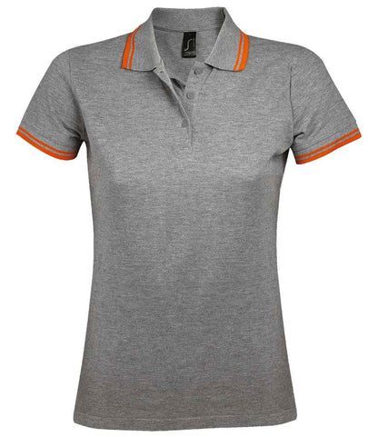 SOL'S SOL'S Ladies Pasadena Tipped Cotton Piqué Polo Shirt - Grey Marl/Orange (10578)
