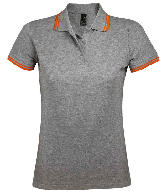SOL'S SOL'S Ladies Pasadena Tipped Cotton Piqué Polo Shirt - Grey Marl/Orange (10578)