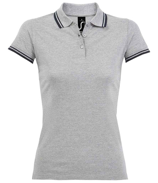 SOL'S SOL'S Ladies Pasadena Tipped Cotton Piqué Polo Shirt - Heather Grey/Navy (10578)