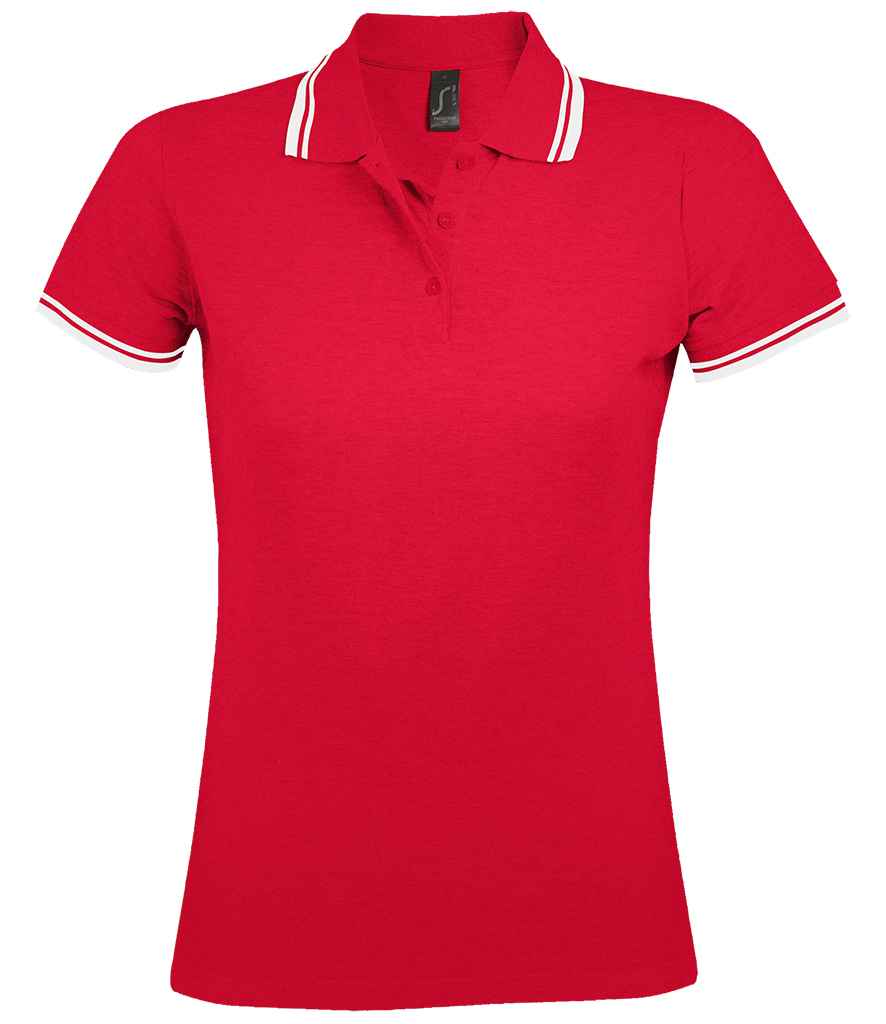 SOL'S SOL'S Ladies Pasadena Tipped Cotton Piqué Polo Shirt - Red/White (10578)
