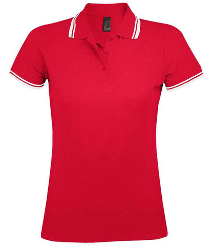 SOL'S SOL'S Ladies Pasadena Tipped Cotton Piqué Polo Shirt - Red/White (10578)
