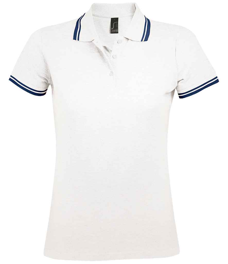 SOL'S SOL'S Ladies Pasadena Tipped Cotton Piqué Polo Shirt - White/Navy (10578)