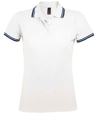 SOL'S SOL'S Ladies Pasadena Tipped Cotton Piqué Polo Shirt - White/Navy (10578)