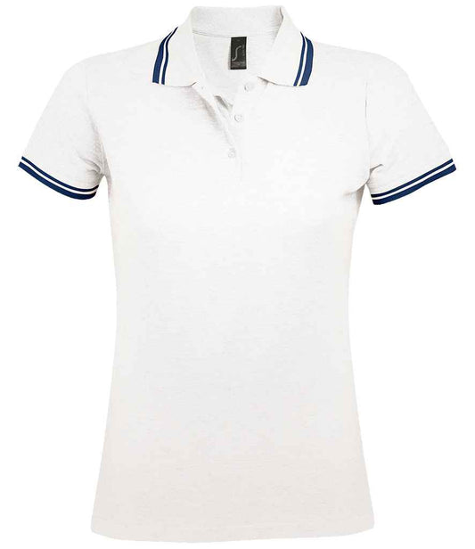 SOL'S SOL'S Ladies Pasadena Tipped Cotton Piqué Polo Shirt - White/Navy (10578)